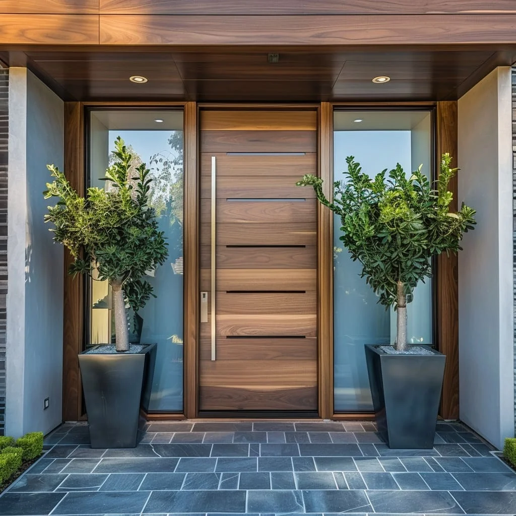 Porte in alluminio con rottura termica Porta battente esterna moderna per villa con venature del legno per porta d'ingresso di sicurezza domestica del cortile della casa