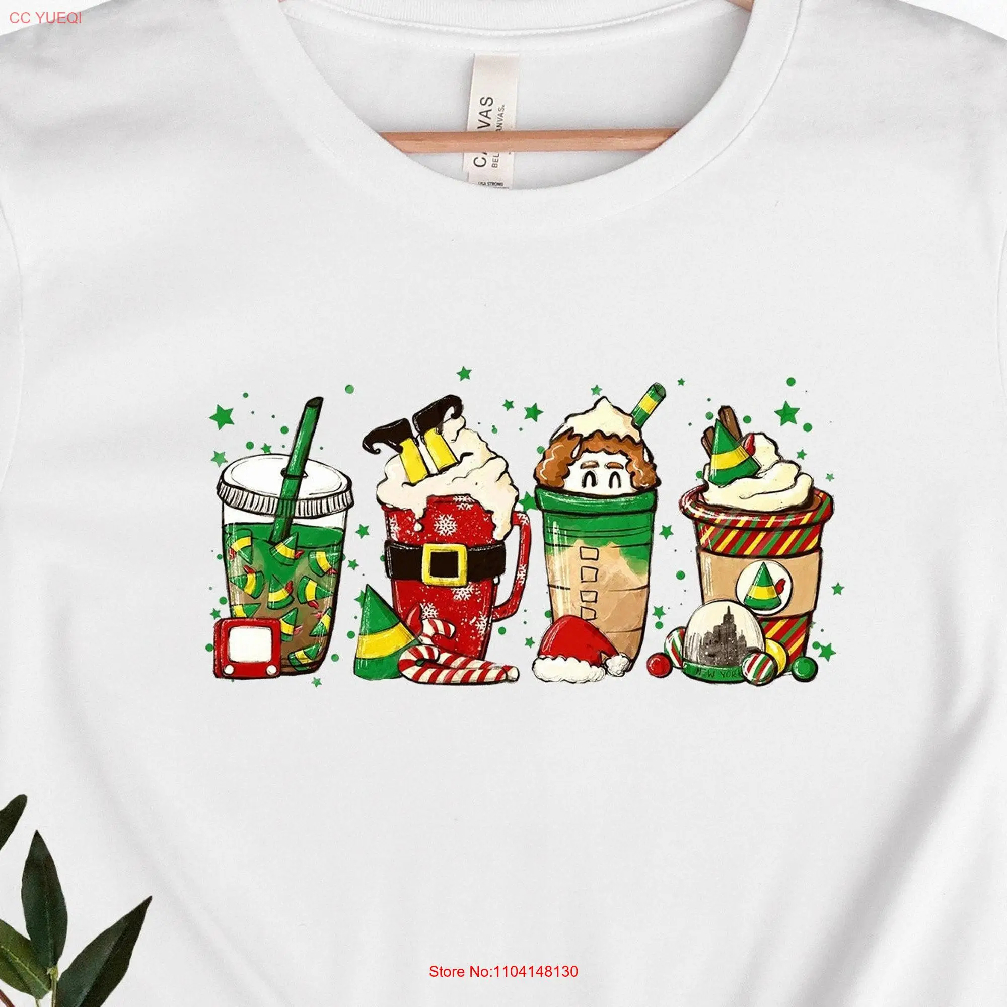 Camisola do café do elfo do Natal, mangas longas ou curtas, camiseta do amor