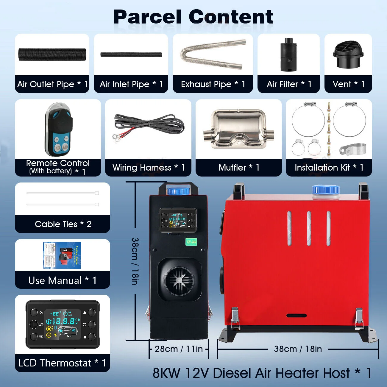 12V/24V Car Heater 2KW/5KW/8KW Diesel Air Heater 6-Buttons LCD Thermostat Parking Heater Fast Heating For Truck Camper Van