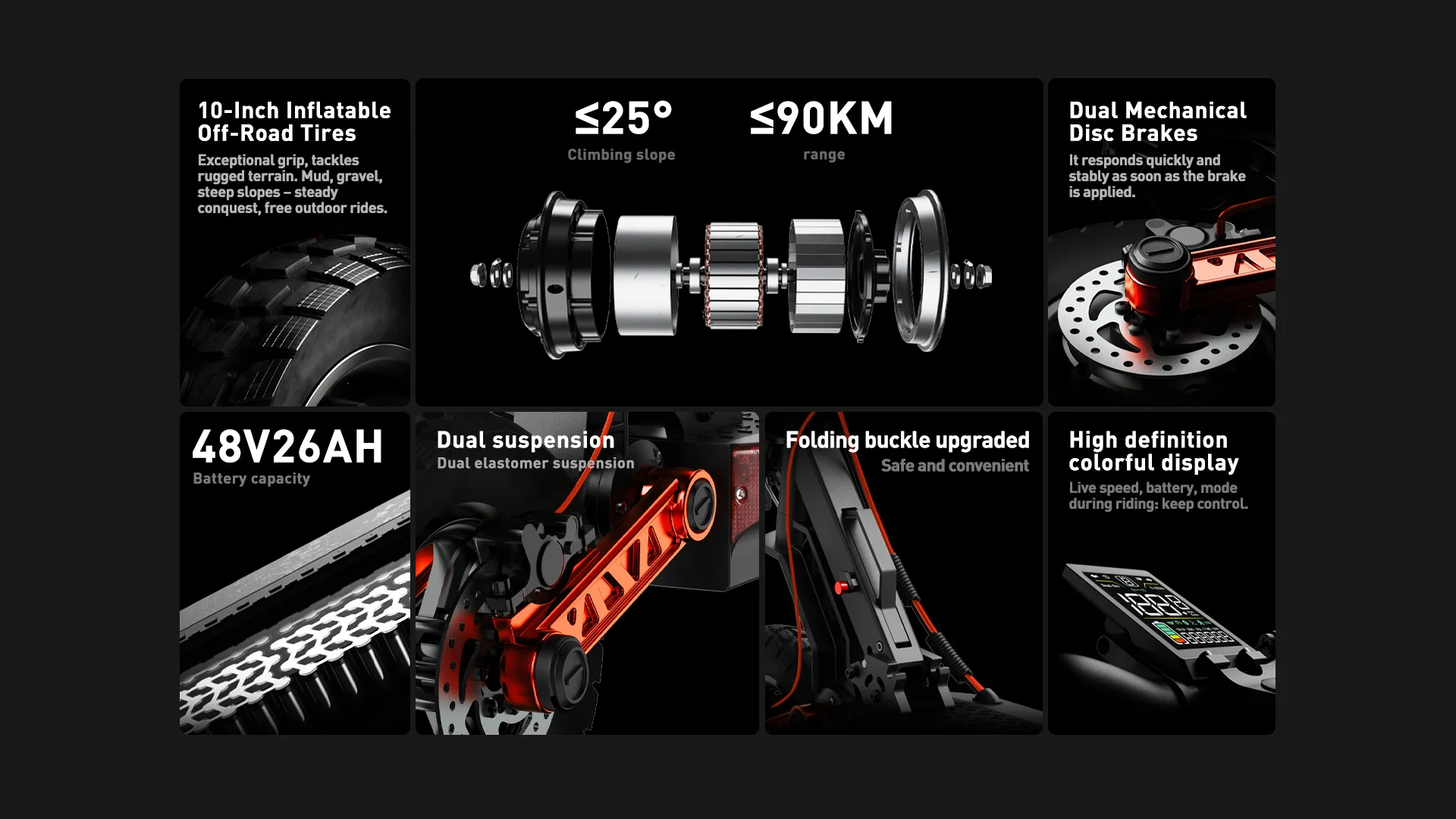 JOYOR S8 Elektroroller 48V 26AH Akku E-Scooter 10'' Reifen Doppelte Mechanische Scheibenbremse E-Roller – Detail 3