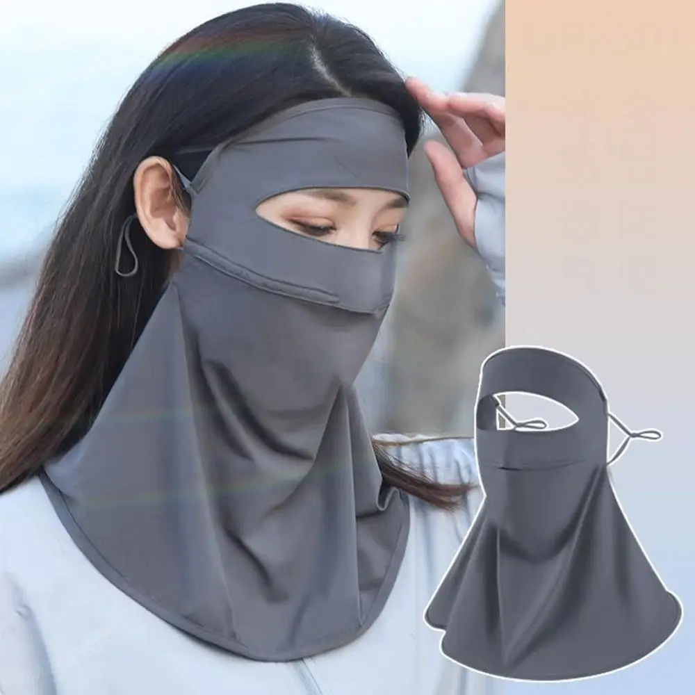 Ice Silk Mask Summer Breathable Mask Face Neck Shoulder UPF50+ Sunscreen Shawl Anti-UV UV Protection Long Veil Face Mask