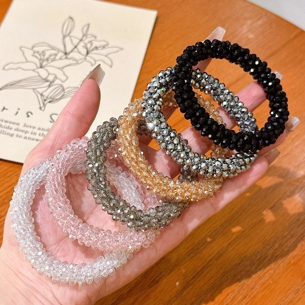 Crystal Beads Hair Ropes For Women Colorful Elastic Rubber Bands Hair Ties Ponytail Holder Scrunchies Hair Accessories Headwear