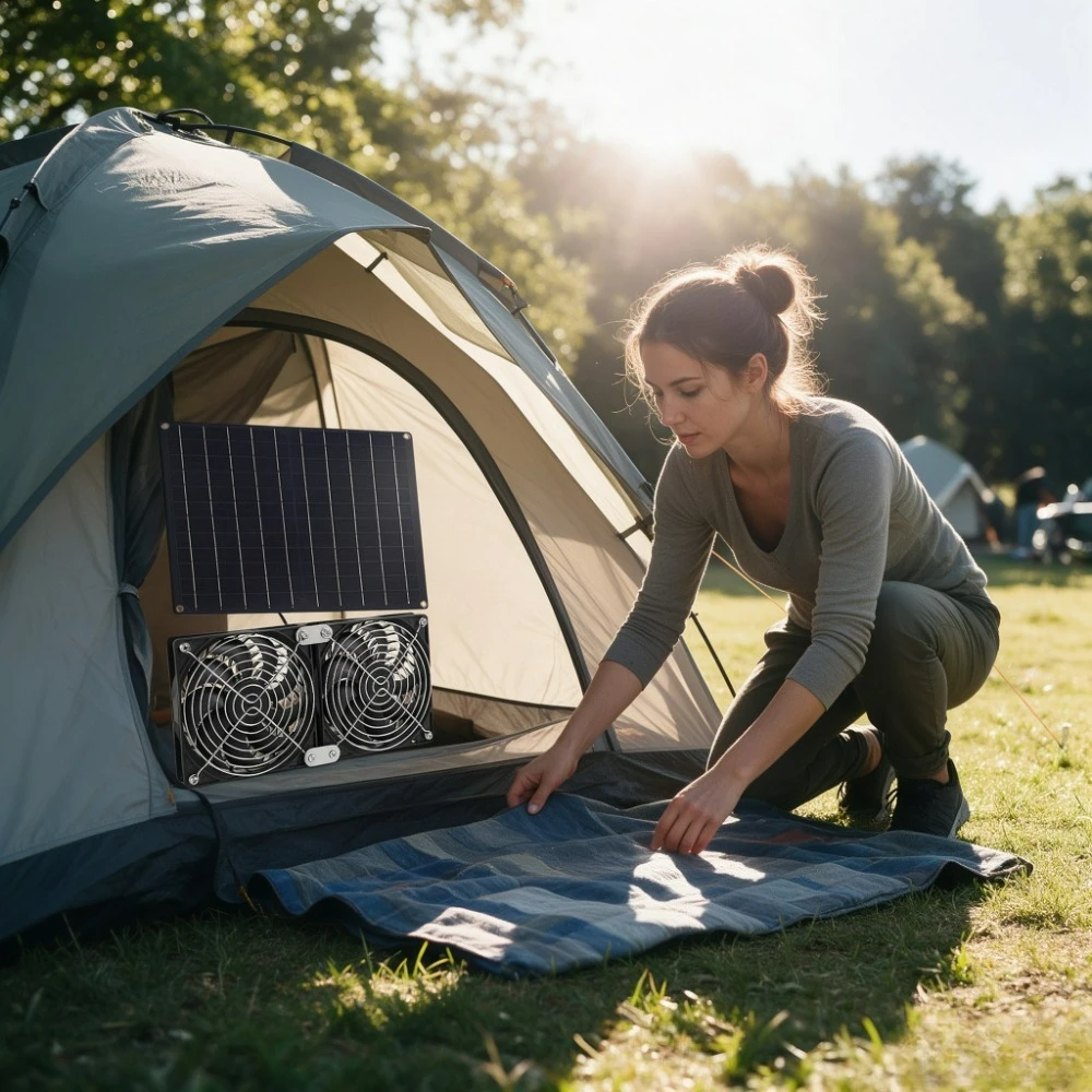20W Outdoor Solar Panel Dual Cooling Vent Fan Low Noise Big Air Volume Exhaust Fan for Chicken Coop Dog Kennel Greenhouse Shed