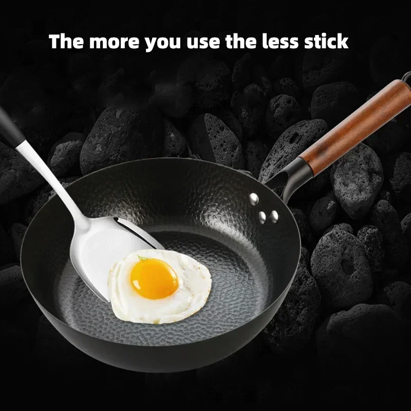 28cm High-Grade Iron Wok Pan Without Coating Household Cooking Pot Deeper Fry Pan Gas Stove Induction Cooker Applicable Cookware - view 3