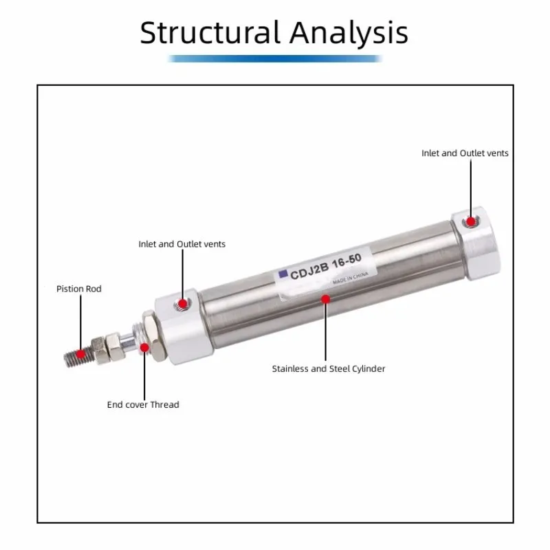 

Double Acting Pneumatic Air Cylinder Mini Small CDJ2B Type Single Rod 10mm 12mm 16mm Bore 20mm 25mm 30mm 200mm Stroke CDJ2B12