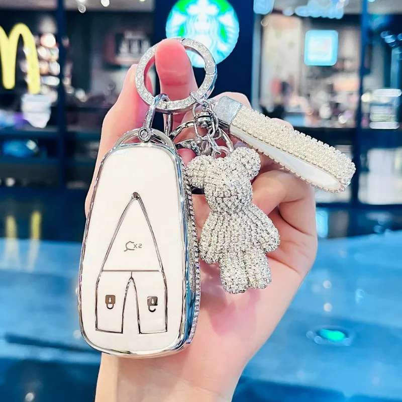 Car Key Fob Cover for CHANGAN UNIT CS75 CS55PLUS Ruicheng CC, Luxury Protective Key Shell Case with Exquisite Keychain Auto