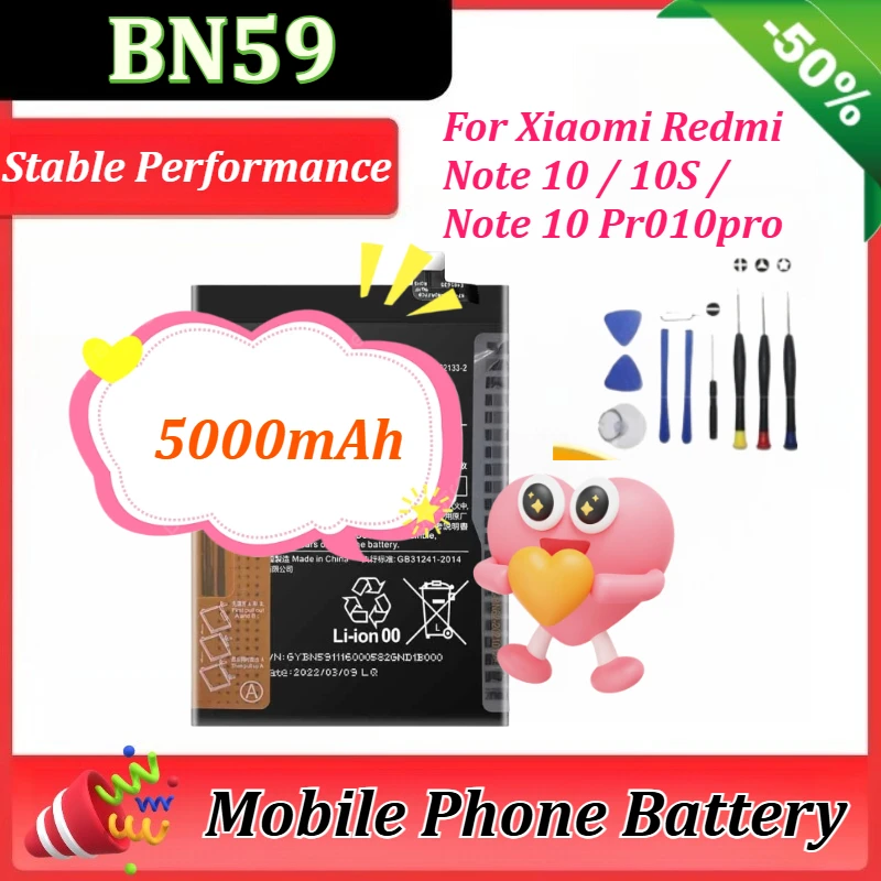

New 5000mAh BN59 Battery for Xiaomi Redmi Note 10 / 10S / Note 10 Pro Mobile Phone Replacement Batteries+Tools
