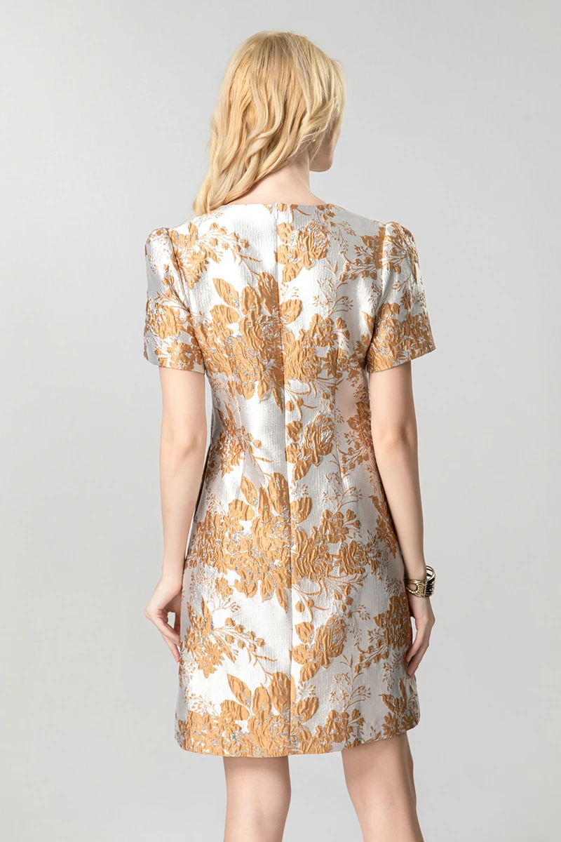 MIUXIMAO 2025 moda real lujo Jacquard vestidos de verano vestido Floral dorado A-LINE vestido corto de diamantes mujeres Vestides