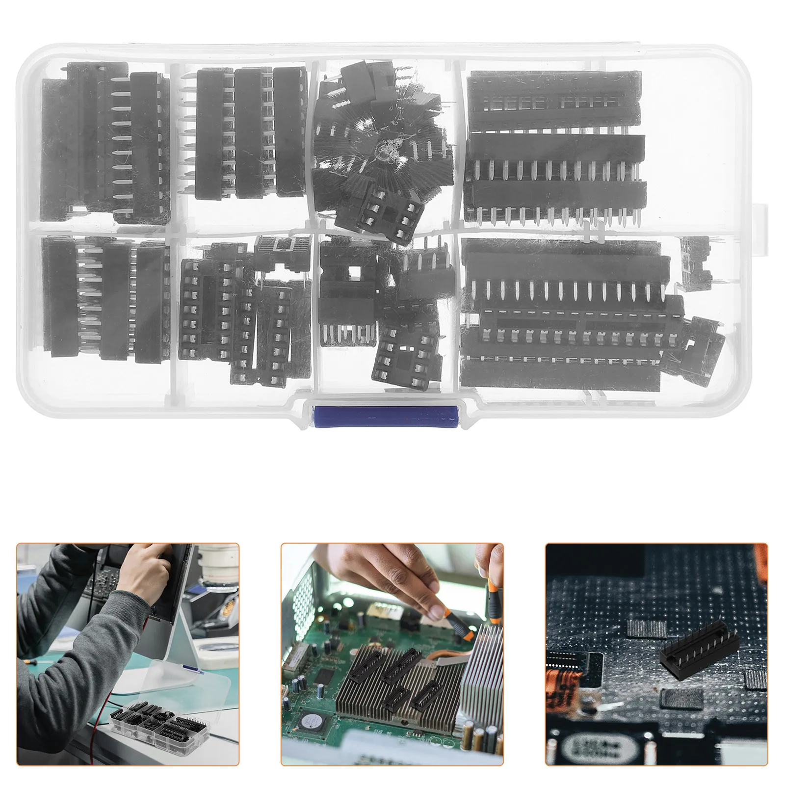 Ic Socket Set Dip 6 8 14 16 18 20 24 28 Pin Integrated Circuit Chip Holder for DIY Electronics Projects Pcb Prototyping Black
