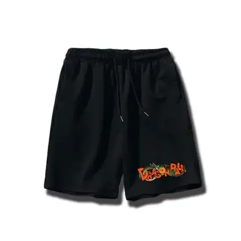 

Official Dragon Ball Anime Print Shorts Men's Black Elastic Waist Casual Pants with Colorful Logo Drawstring Streetwear