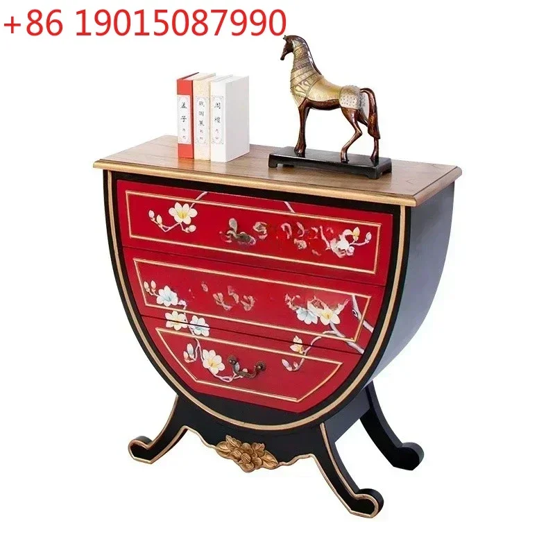

New Chinese Style Country Solid Wood Chest of Drawers Locker Vintage Sideboard Cabinet Bedroom Bedside Side Cabinet