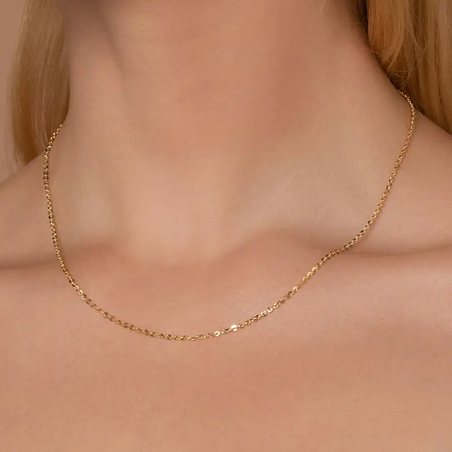 

Wholesale Factory AU585 Dainty Fine Jewelry Necklace Ladies Solid 14K Real Gold Chain