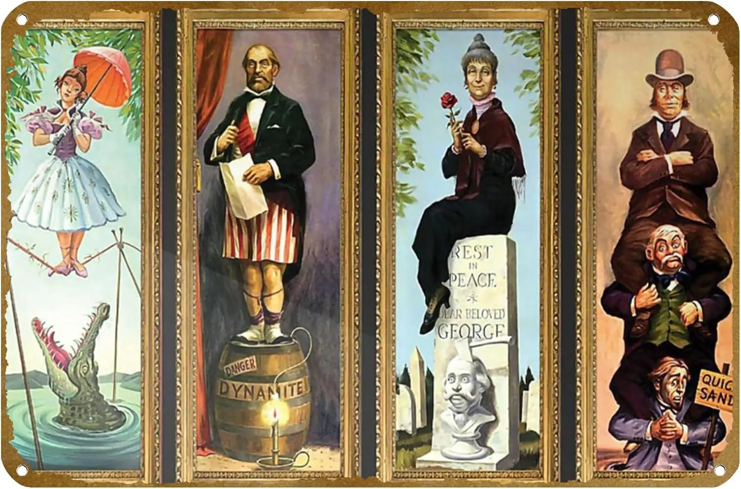 Haunted Mansion Stretching Portrait Painting Poster Vintage Metal Tin Sign Logo Family Club Bar Cafe Bedroom Art Wall Decoration