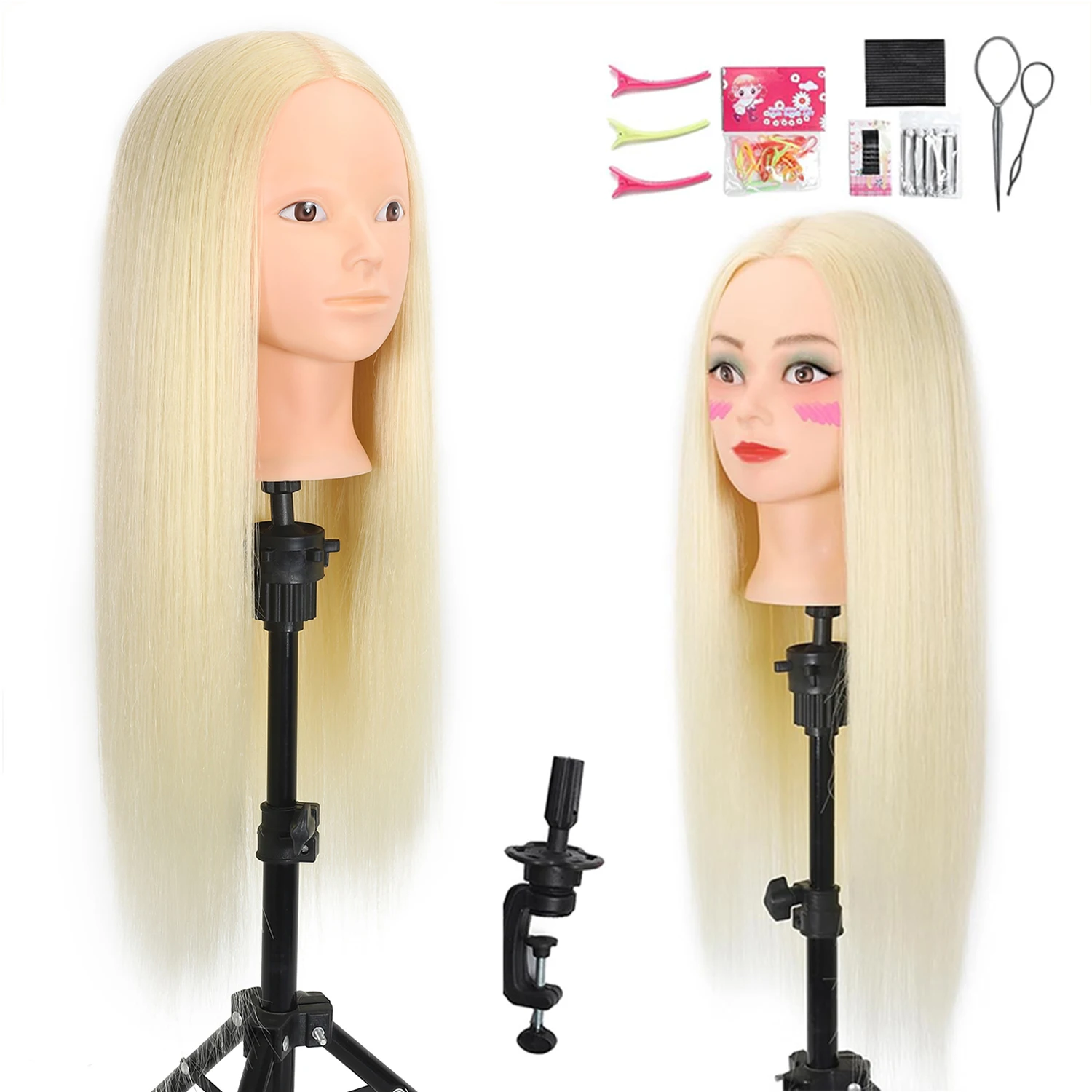 

Голова манекена с волосами, 80% человеческие волосы, прямая голова куклы 26-28 дюймов с волосами, косметологическая голова манекена для парикмахера