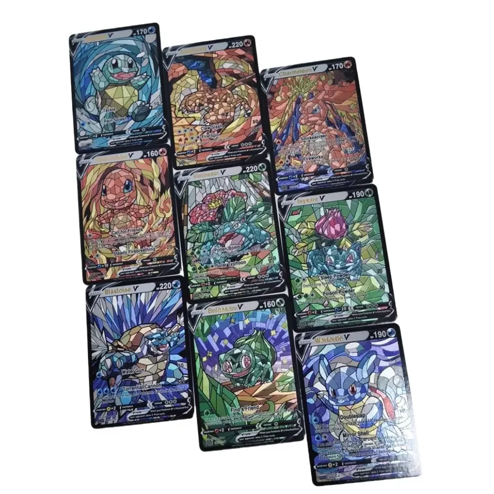 DIY Pokémon Original Card Series Set 1th 9pcs Church Style Rough Flash Card Anime Peripheral Game Collection Card Holiday Gift