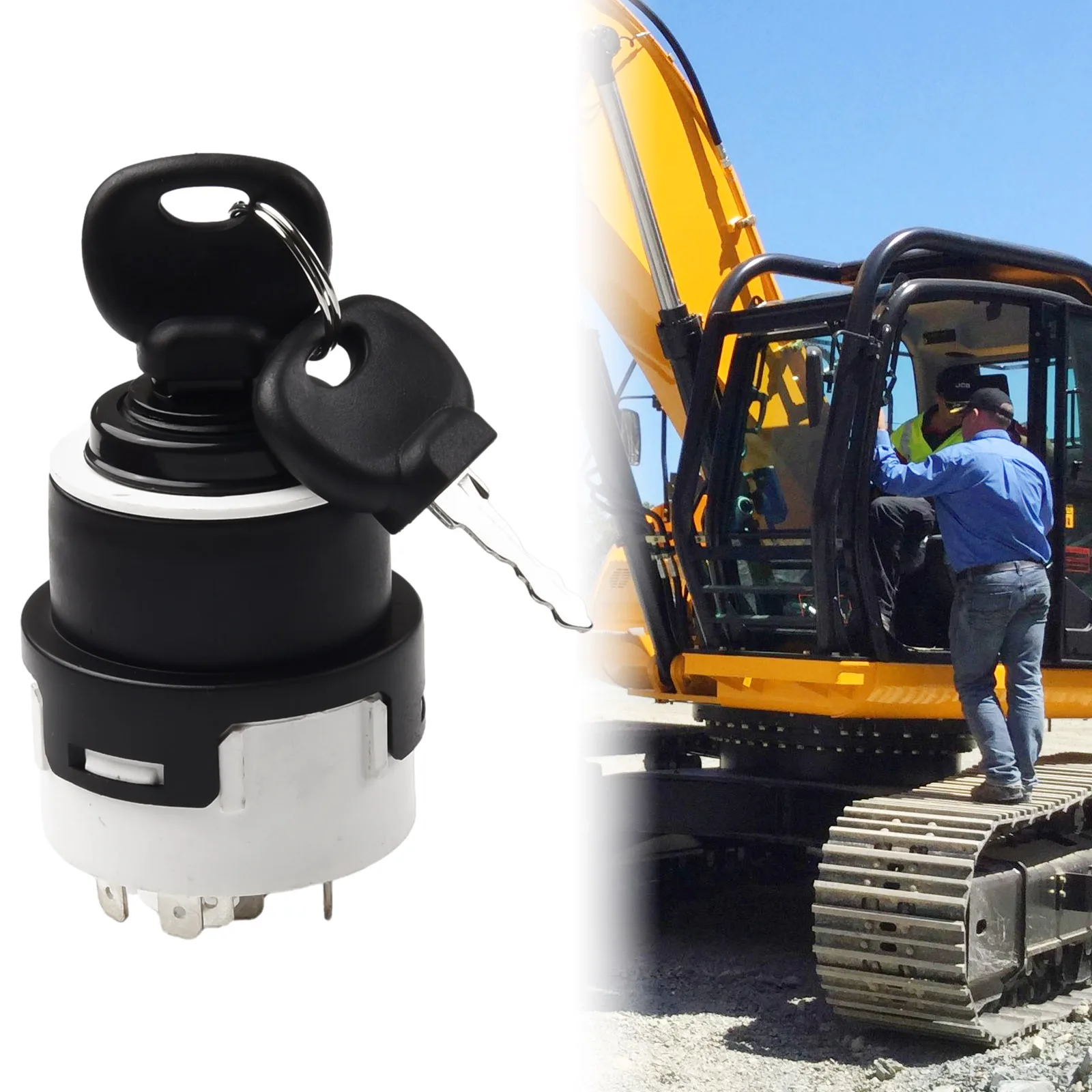 /Ignition /Switch /With 2 Keys For JCB 4CX Loader Excavator Part 701/80184 85804674 10 Pins White Black Replacement
