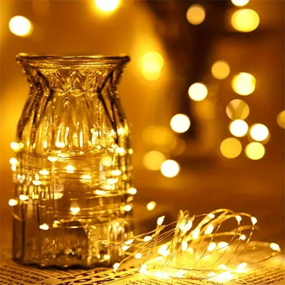 2/5/10PC 2M20LED Copper Wire Light String, Indoor Decoration Button Light, Suitable For Holiday, Wedding, Party Decoration