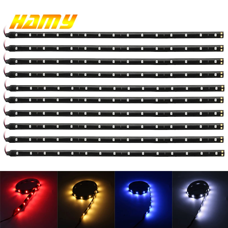 1/4/10 PCS 30CM Car Interior Ambient Decorative LED Strip Lights DRL Styling Flexible Atmosphere Lights 12V 15SMD White Red Blue