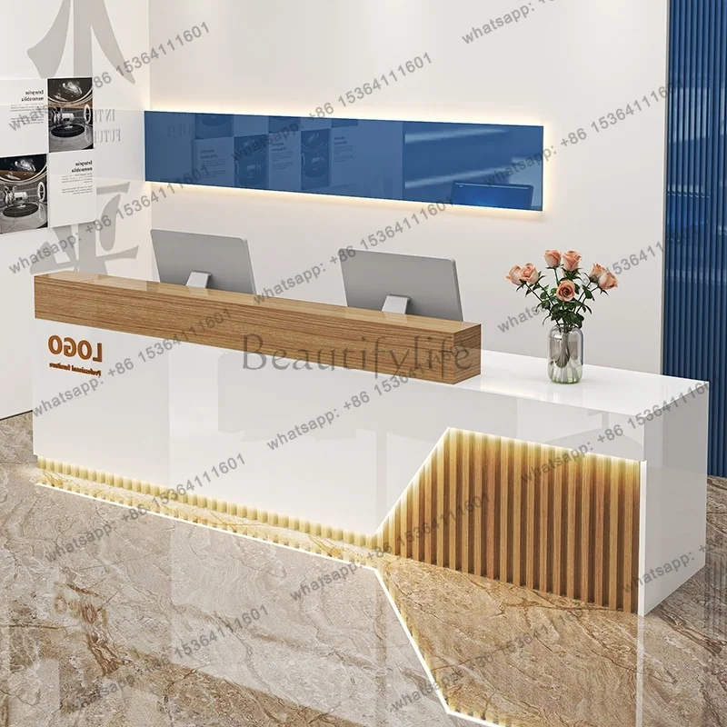 LJY Aesthetic Storage Reception Desk Counter Decorations Modern Office Reception Desk Counter Cashier Luxury Commercial Furnitur