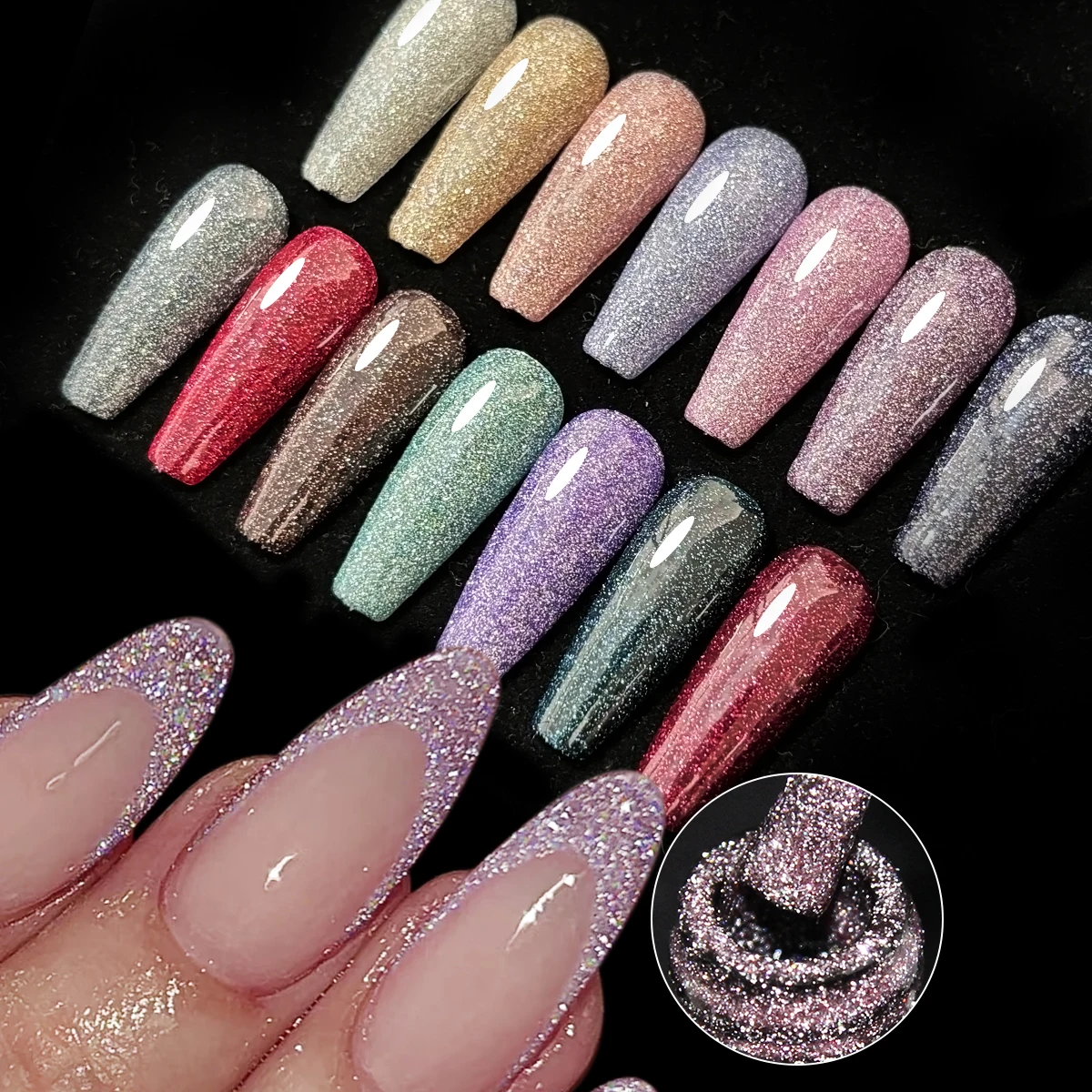 Groillim Single Bottle Rainbow Rhinestone Gel-Nagellack – glänzender Effekt, alkoholfrei, 0,24 Unzen – glitzernde Nägel, Salon geeignet