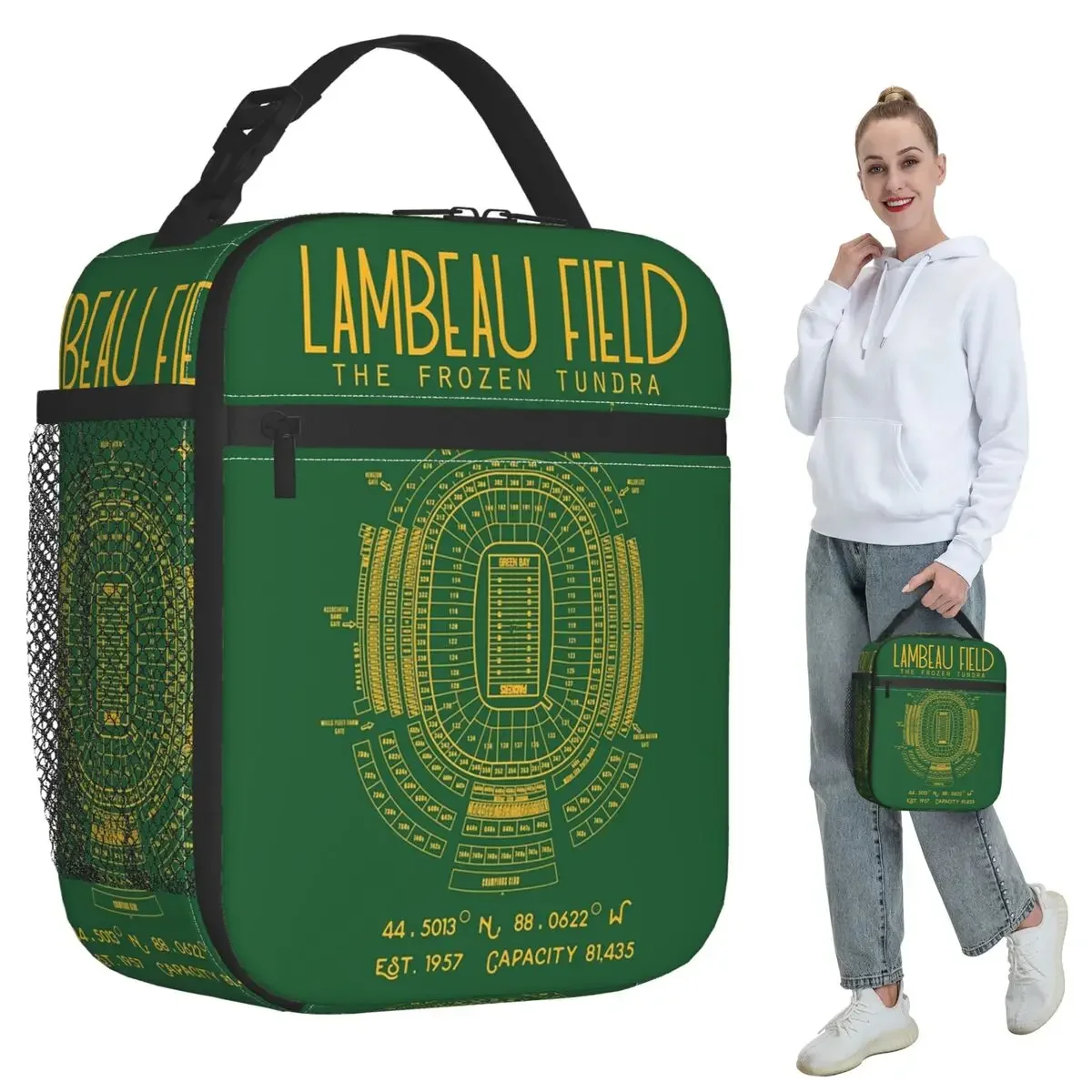 Green Bay Packers Lambeau Field Stadium Insulated Lunch Bag for Kids School Cooler Thermal Food Box Tote Lunch Boxes Container