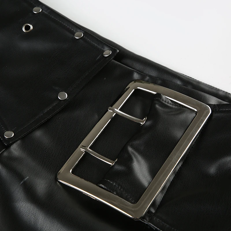 SUCHCUTE Vintage Nieten-Schnallen-Gürtel, Pu-Leder-Shorts, Y2k, sexy Shorts mit niedriger Taille, ästhetisches Party-Outfit, Sommer-Punk-Stil, Coquette – Detail 9