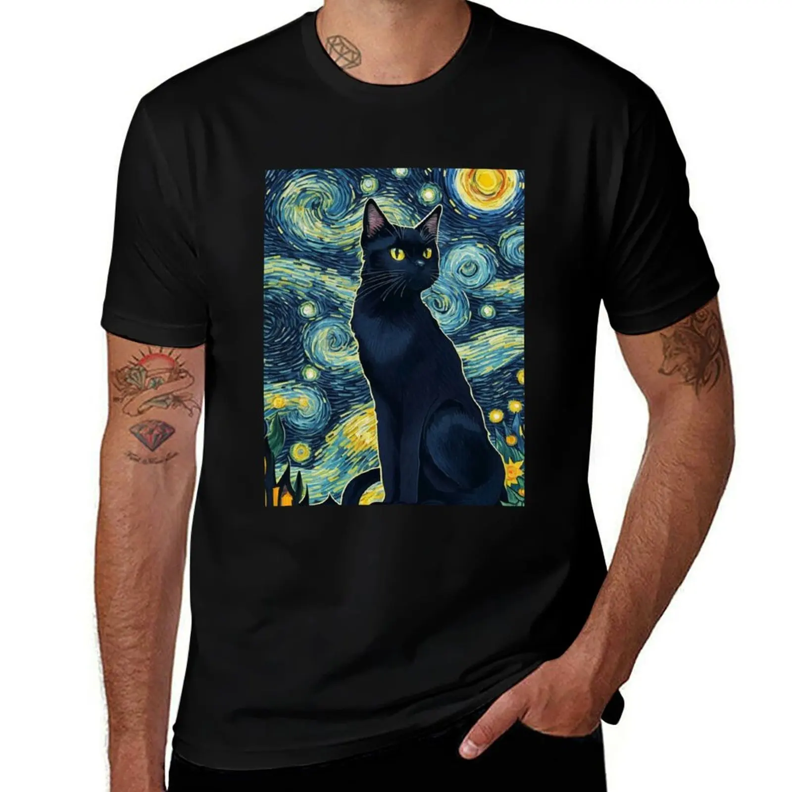 

Van gogh Style Cat T-Shirt anime t shirts oversize cotton t shirts high quality man t shirt summer T-shirt