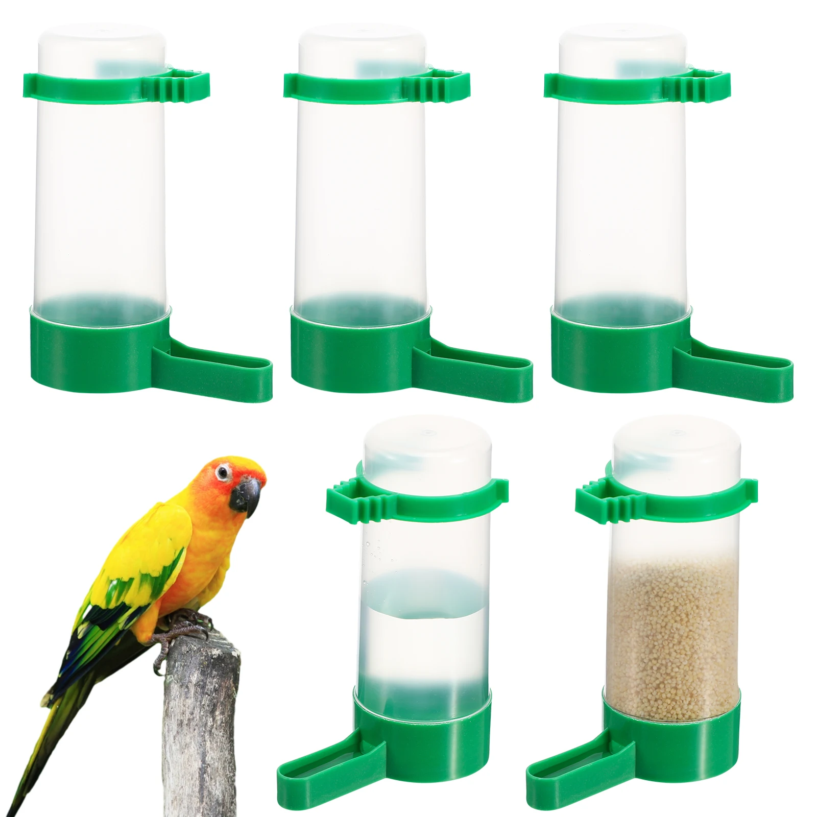 

5PCS Automatic Drinking Water Feeder Dispenser Long Tail Bird Cage Supplies Hygienic Durable aviary budgie cockatiel peony small