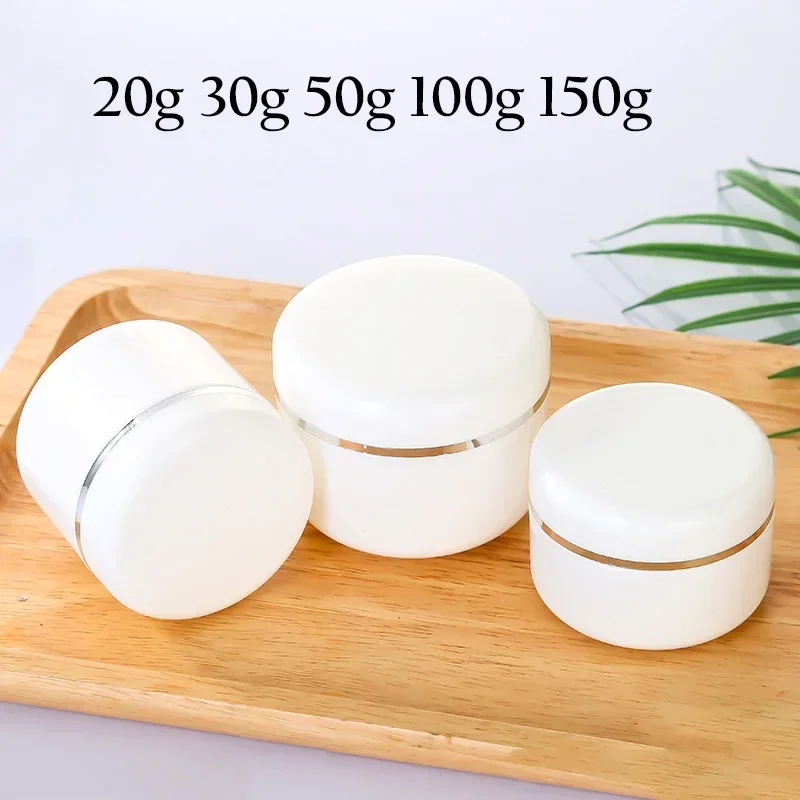 10pcs Cream Jar White Travel Lotion Cosmetic Cotainer Plastic Refillable Sample Bottle Lip Makeup Jars Pot 20/30/50/100/150g