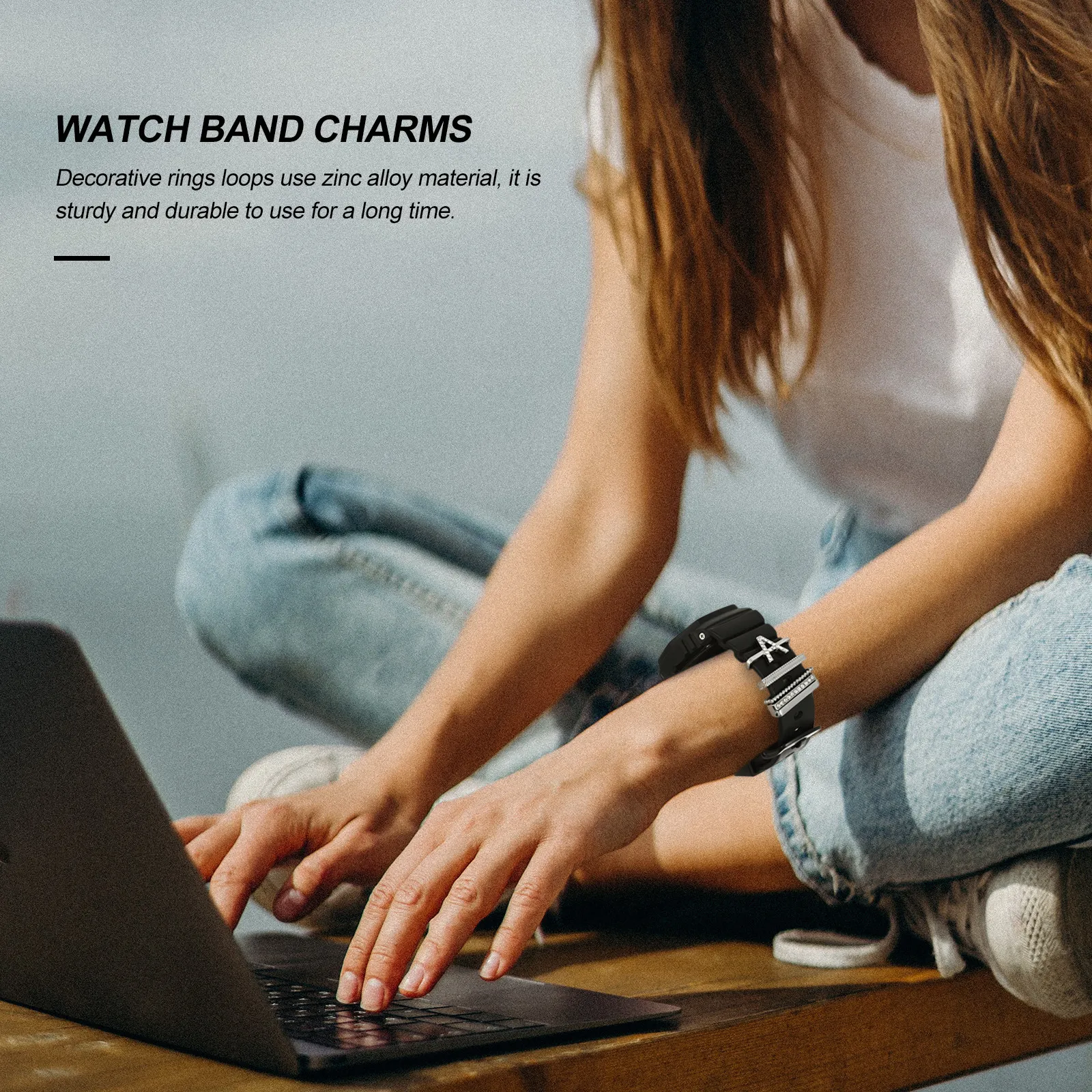 

Набор из 5 декоративных колец для ремешка часов из цинкового сплава с буквами-шармами: стильный, элегантный, роскошный подарок, удобный для ношения в течение всего дня, подходит для часов 38 мм