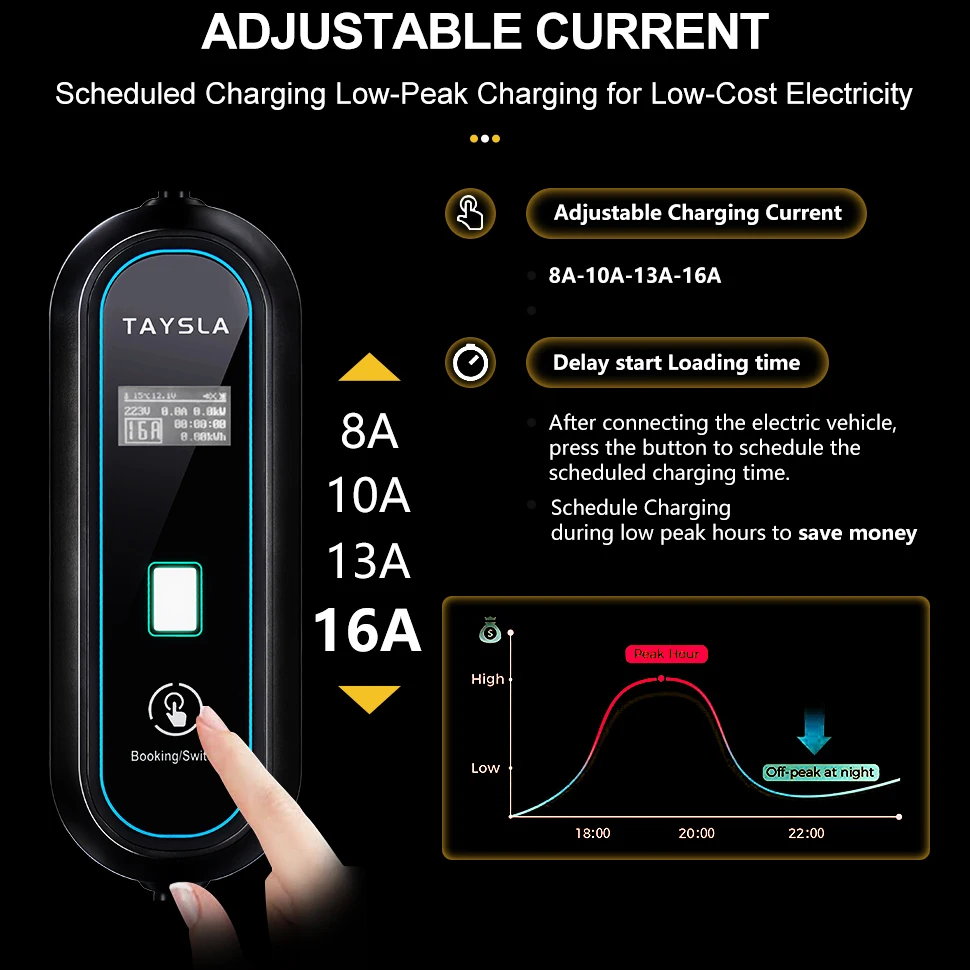 Taysla Phantom Type 2 Electric Car Charger Portable EV Charger 16A 3.5KW Electric Vehicle Charging Station EVSE for BYD Tesla