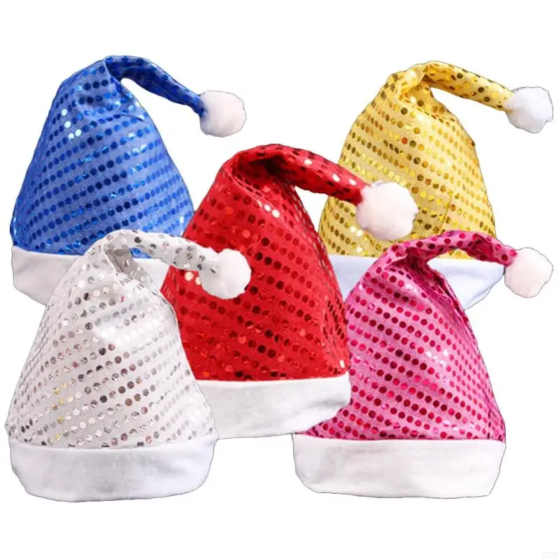 N7YF Giáng Sinh Long Lanh Đầm Mũ Sang Trọng Bóng Ông Già Noel Mũ Xmas Dự Tiệc Cung Cấp