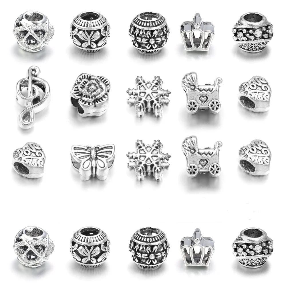 10pcs/lot Alloy Large Holes Beads Simple Pendant Charm Beads Fit DIY Original Pandora Bracelet Jewelry Making Accessories