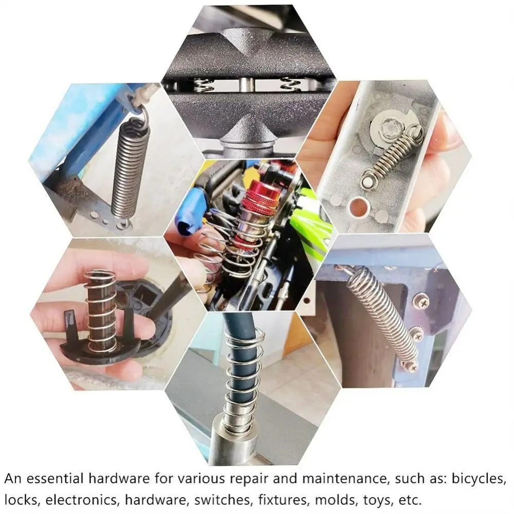 

200 шт., комплект пружин сжатия разных размеров, набор инструментов для ремонта из нержавеющей стали, набор пружин в штучной упаковке, серебро