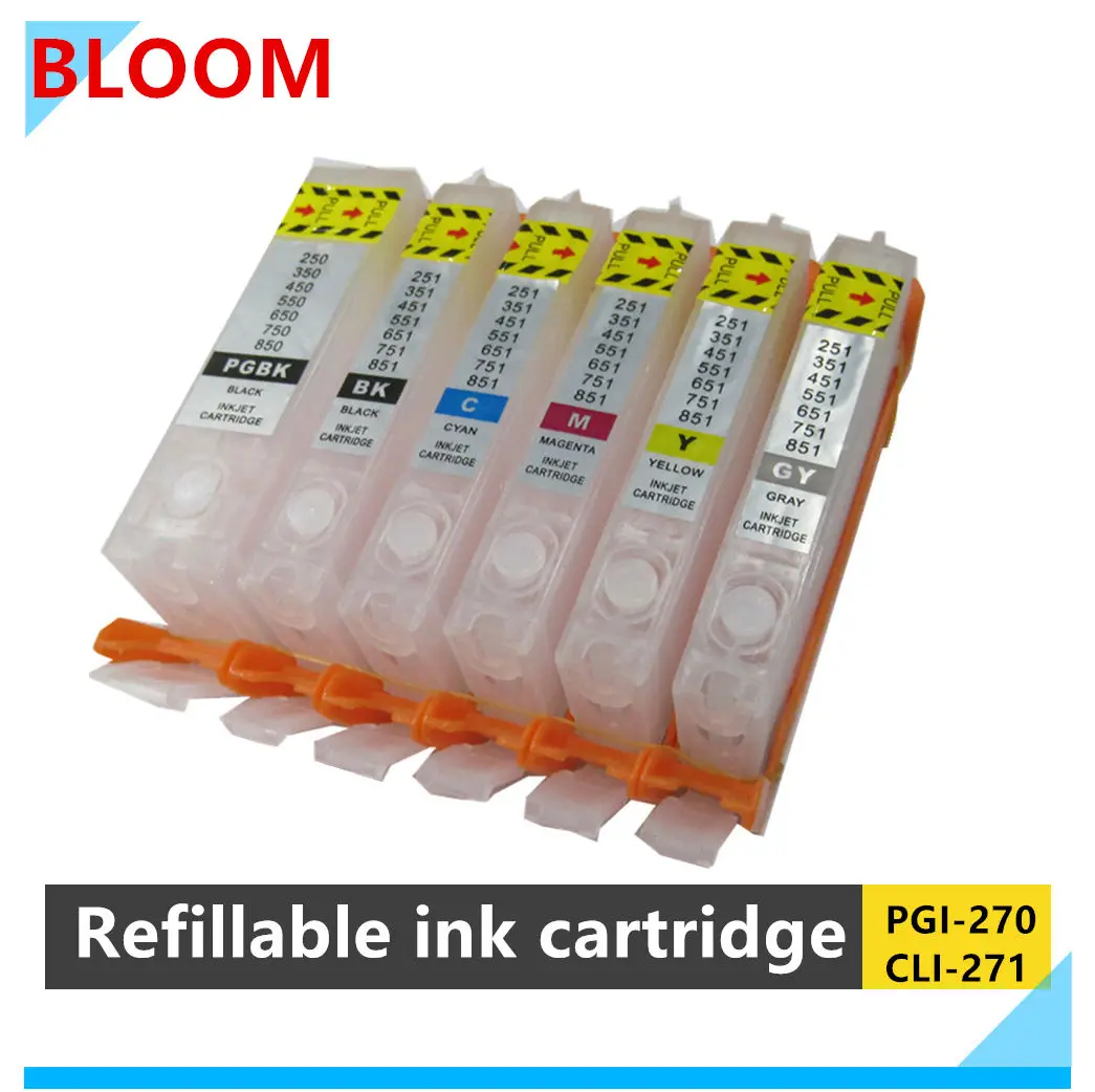 6 Color 270 271 refillable ink cartridge  For canon PIXMA MG7720 TS8020 TS9020 printer with arc chip