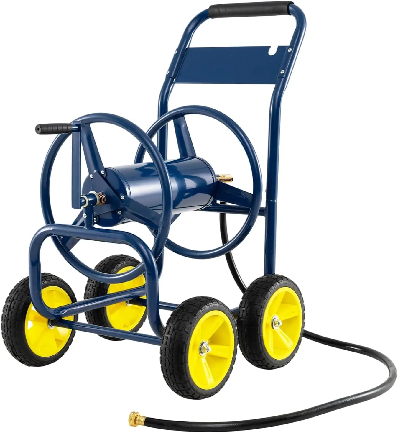 Mobile Garden Hose Reel Cart, Heavy Duty Metal Frame Water Hose Roller Organizer With Four Solid Wheels, High Capacity Outside Watering Winder For Yard Lawn Patio Garage, Navy Blue