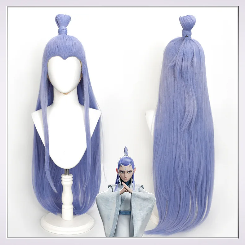 

Цельный ледяной синий парик с длинными волосами и пиком вдовы для Nezha: The Devil Child приходит косплей аниме Ao Bing