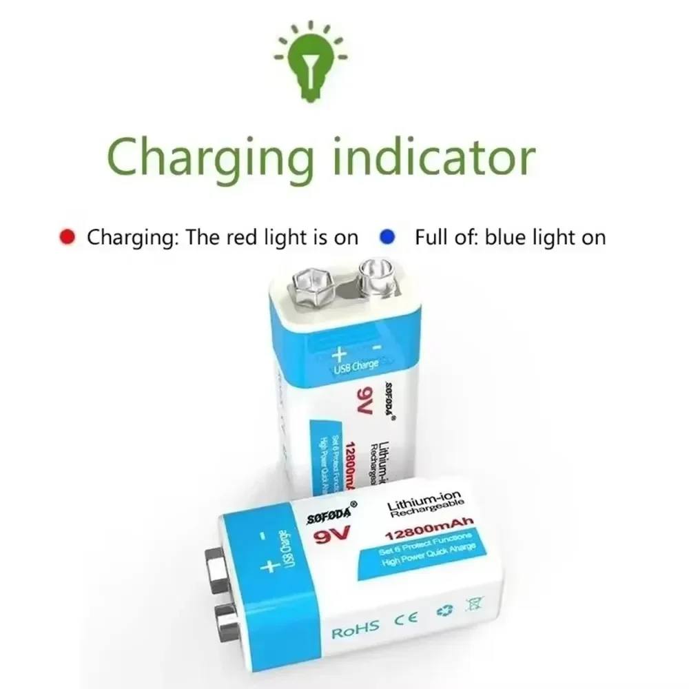 Nieuwe 9V Oplaadbare Batterij 12800mAh 6F22 Micro USB 9v Li-ion Lithium Batterijen voor Multimeter Microfoon Speelgoed afstandsbediening KTV