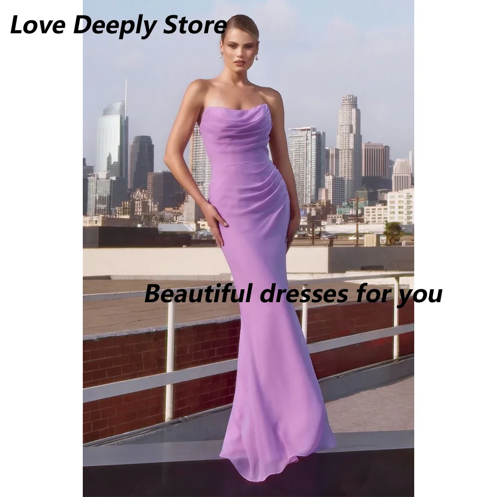 Rode avondjurk op maat gemaakte sexy strapless plooi chiffon eenvoudige zeemeermin vloerlengte galajurk bruidsmeisje feestjurken