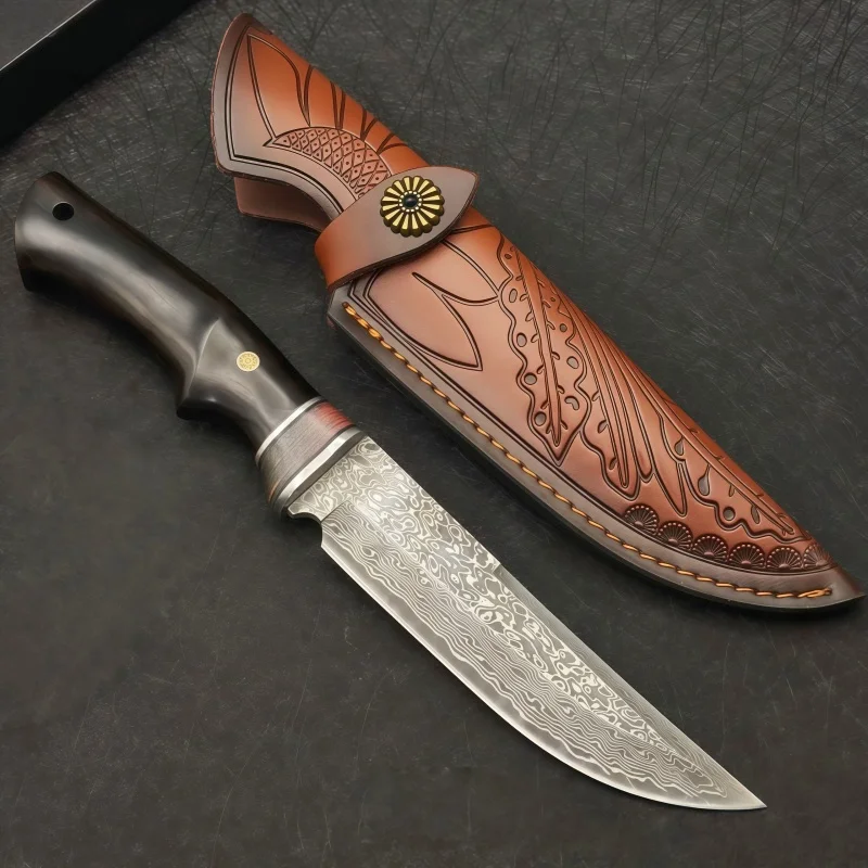 Damascus VG10 outdoor high hardness multifunctional portable wilderness survival collectible knife view 2