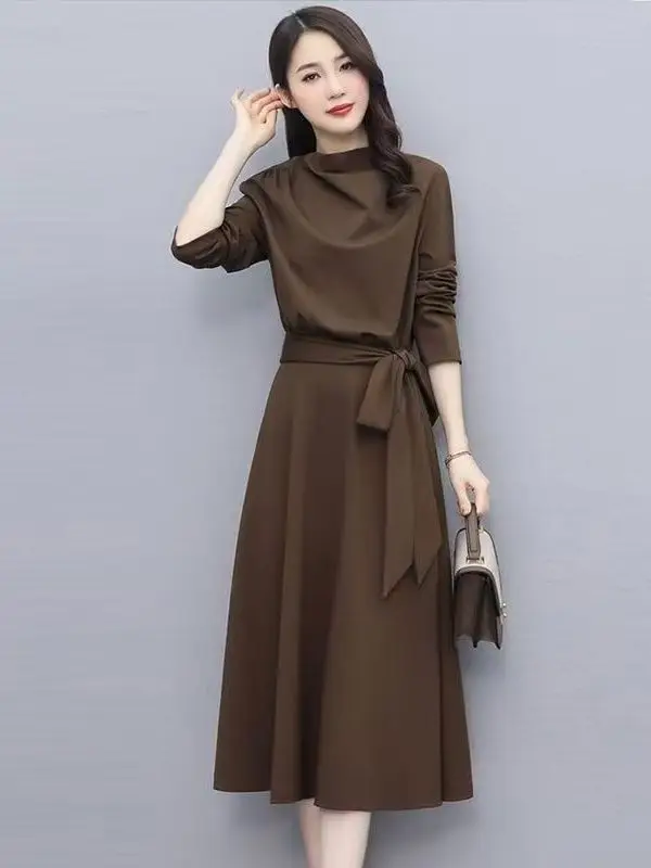 

Faionable plus Size Midi Dr Cover Belly Slimming Mid-Year Women's Dr Casual High Waist A-Line Gown for Mothers