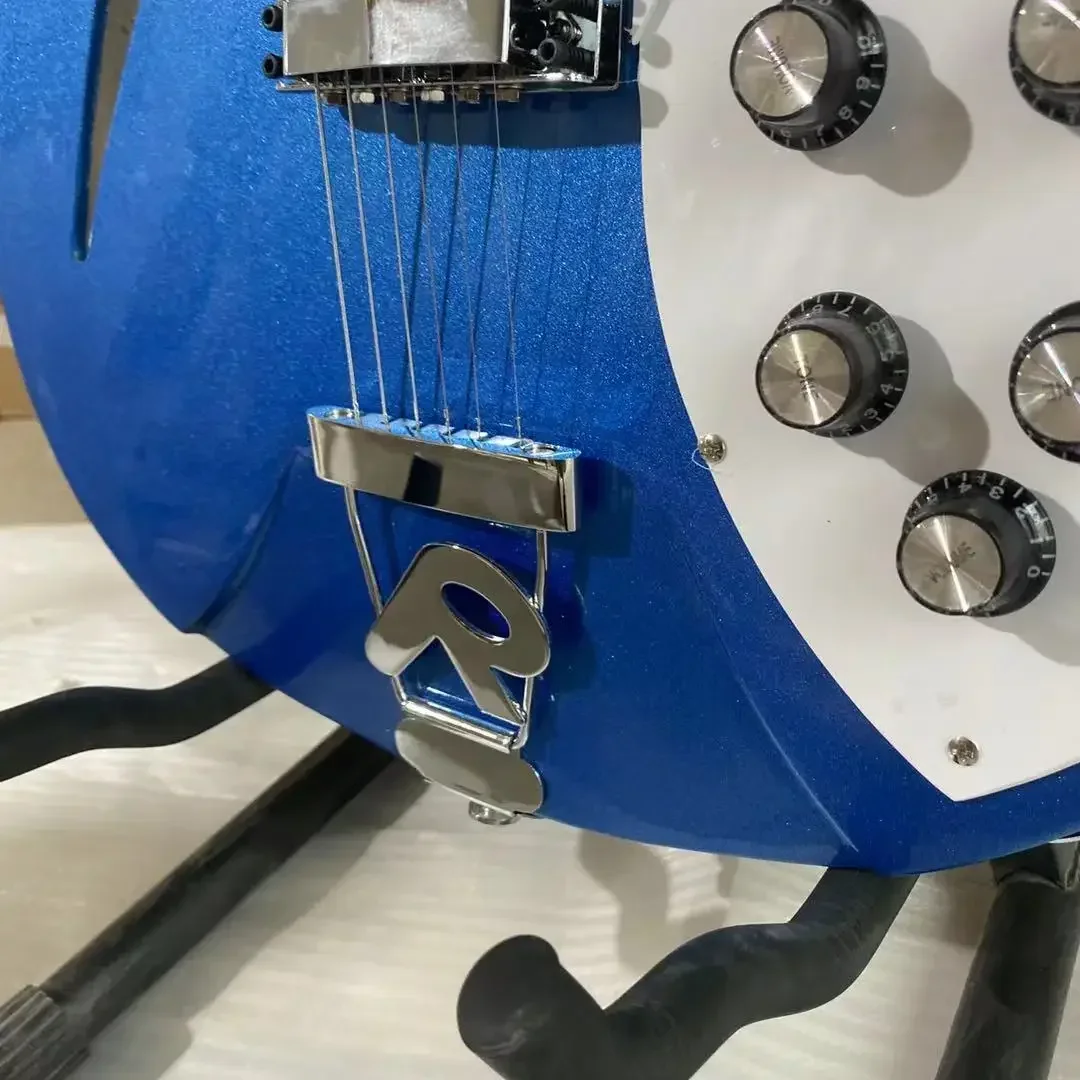 Instrumentos Musicales, Guitarra Rick 330, Color Azul Metálico, Cuerpo Semi Hueco, Guitarra de Alta Calidad 2026 NO:1
