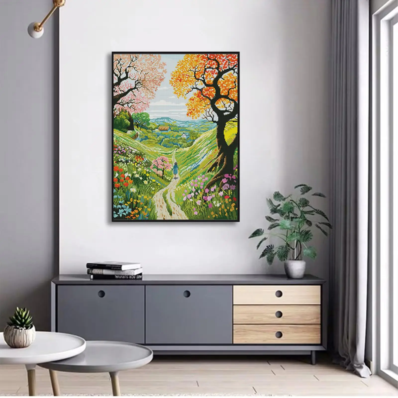 

Набор для вышивки крестом, деревенская живопись, Aida, холст 16/14/11CT, пейзаж, полный набор для вышивки, домашний декор, радость, воскресный подарочный набор