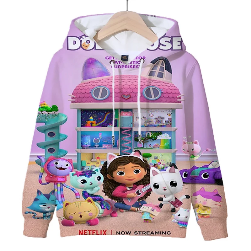 New Gabby\'s Dollhouse Hoodies Girls Sweatshirt Autumn And Winter Long Sleeve Harajuku Pullovers 3D Gabbys Cat Casual Hooded Tops