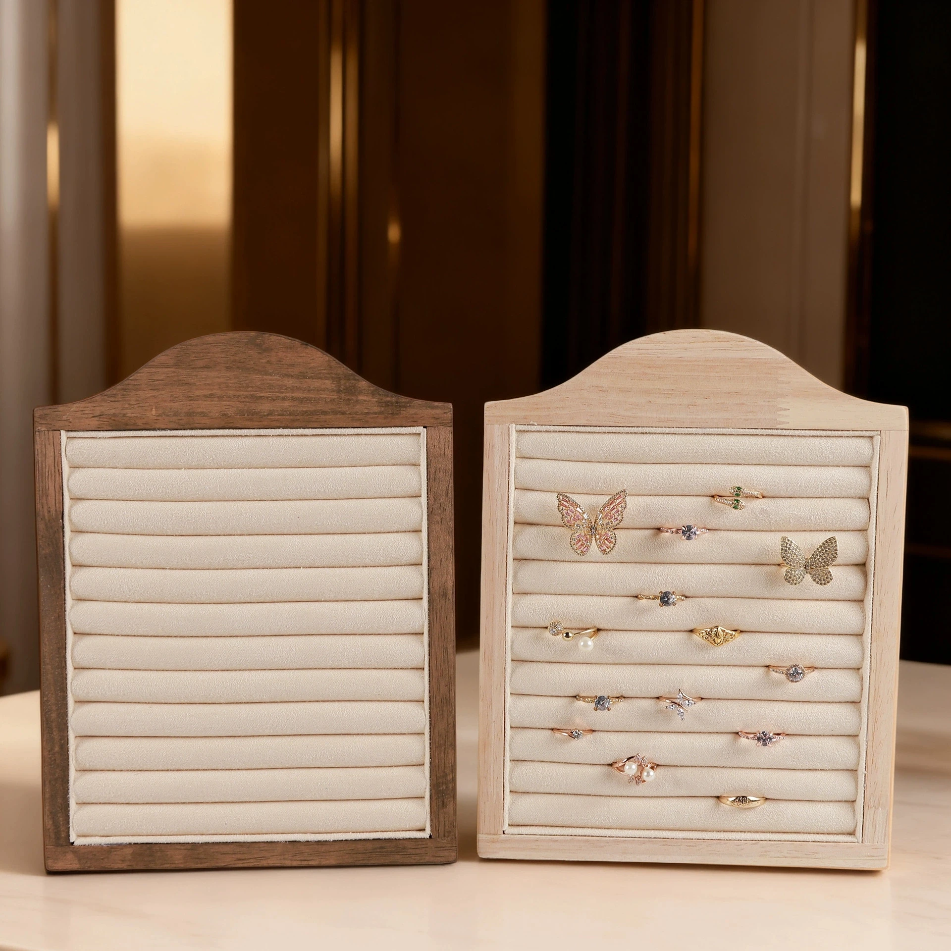 الأزياء العمودي الخشب المخملية الأقراط عرض موقف قرط الاذن المرصع خاتم رف التصوير عرض الدعائم لمتجر المنزل #2