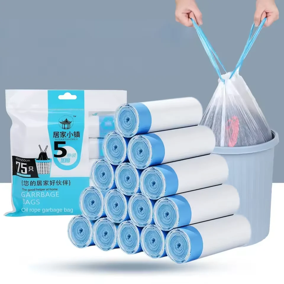 Sacs poubelles parfumés à cordon 45x50cm – Grands sacs poubelles parfumés épais avec poignées, 4 parfums (Rose/lavande/citron/vanille)