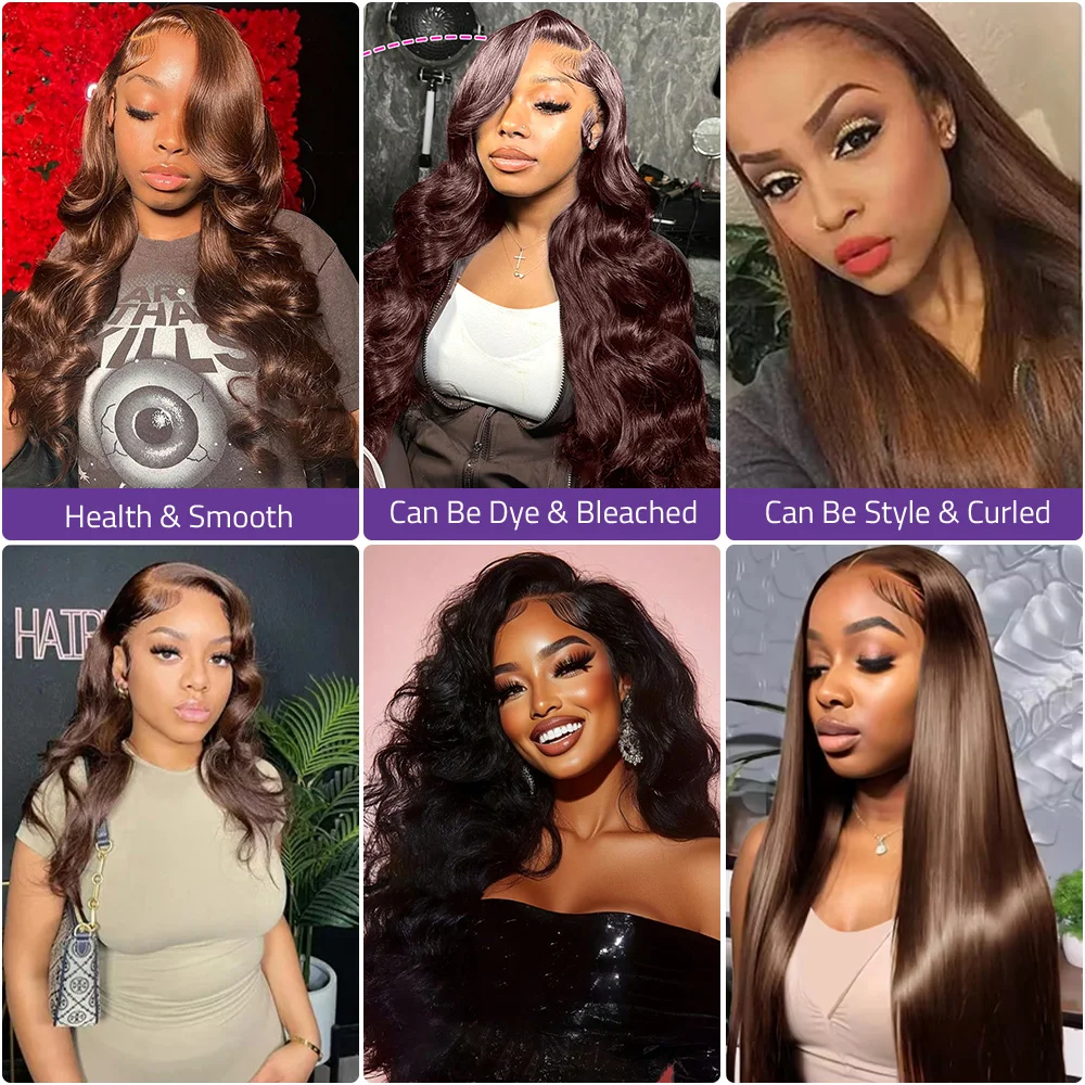 13x6 HD الدانتيل الباروكة الأمامية # 4 شعر مستعار بني مموج بالشوكولاتة شعر بشري بني اللون شعر مستعار بشري 100% شعر مستعار برازيلي 200 كثافة