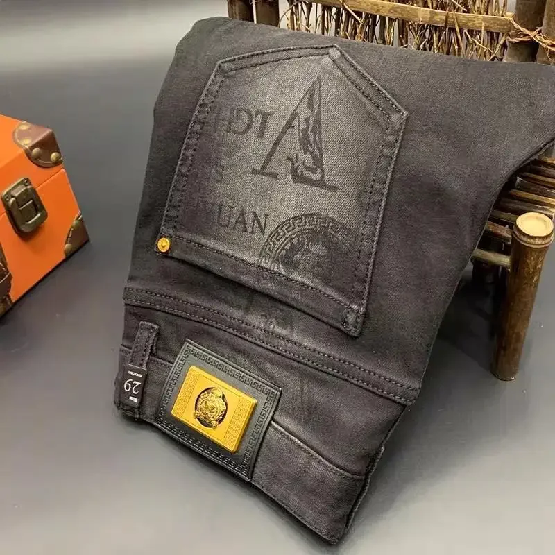 جينز رجالي ضيق عصري مطبوع عالي الجودة سروال دينم أنيق للتخسيس للرجال نمط جديد 2025 بنطلون صغير للقدمين #3