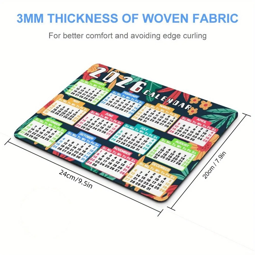 Alfombrilla de ratón cuadrada con calendario 2026, Base de goma antideslizante, almohadillas portátiles de escritorio para oficina, accesorios para ordenador portátil y PC