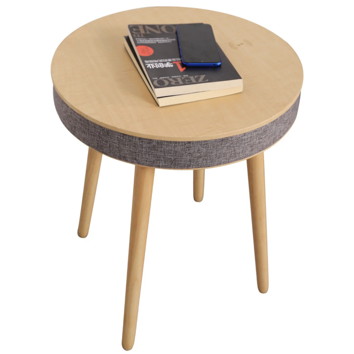 

Big Size Wooden Round Side Table Smart Coffee Table With Music Speakers And Wireless Charging